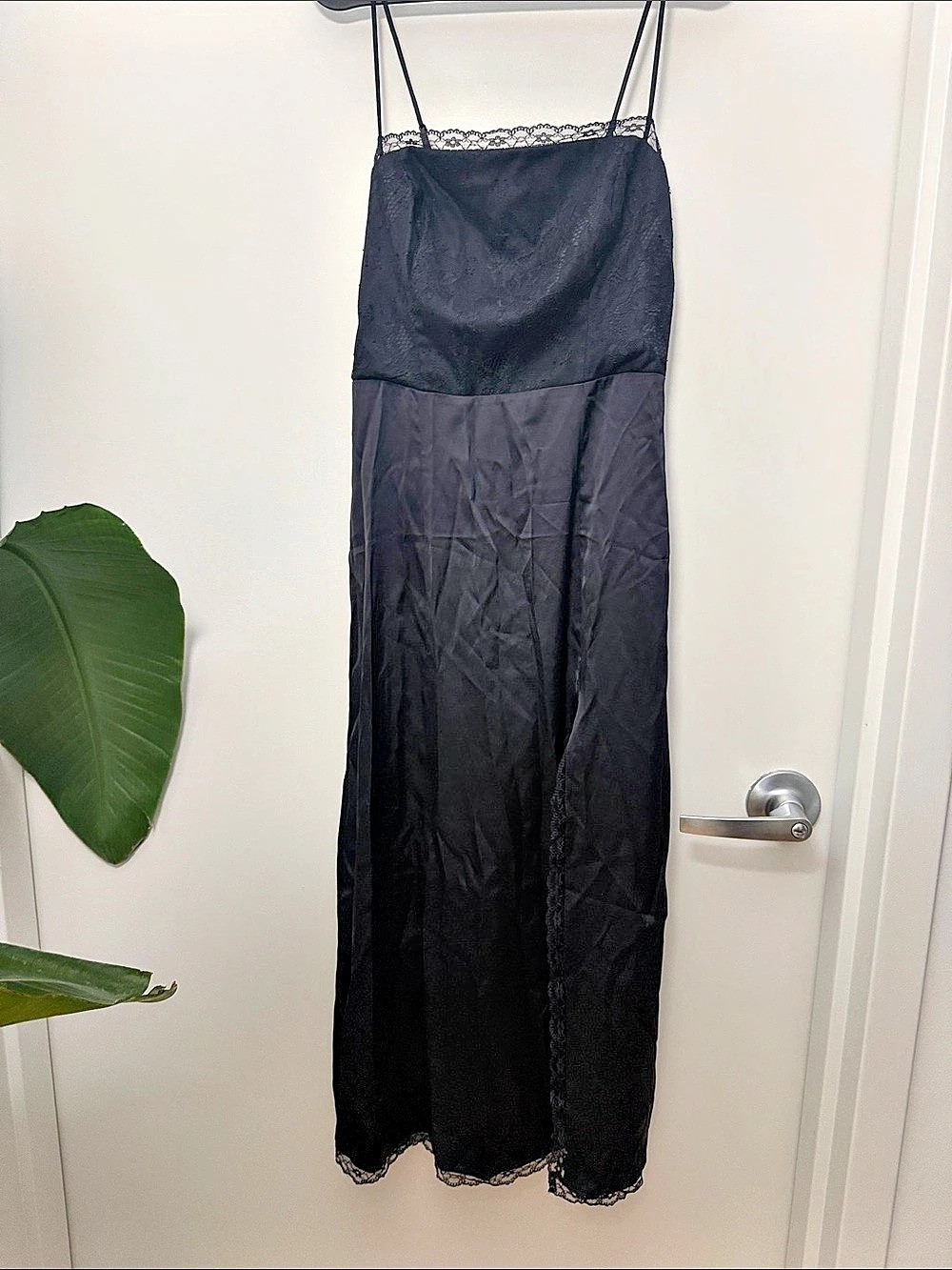 Abercrombie & Fitch Contrast Lace Midi Slip Dress Black XS